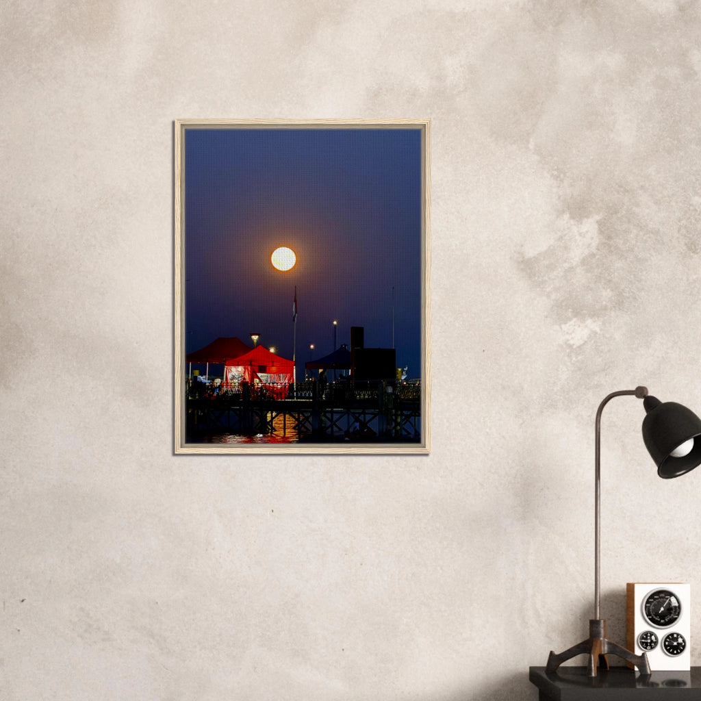 Mystical Fall Full Moon wooden framed canvas print from CaliCuration's Travel Collection, featuring a spring-themed moon scene.