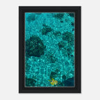 Vibrant tropical summer coastal artwork print in a frame, featuring natural beach and travel-inspired decor on canvas.