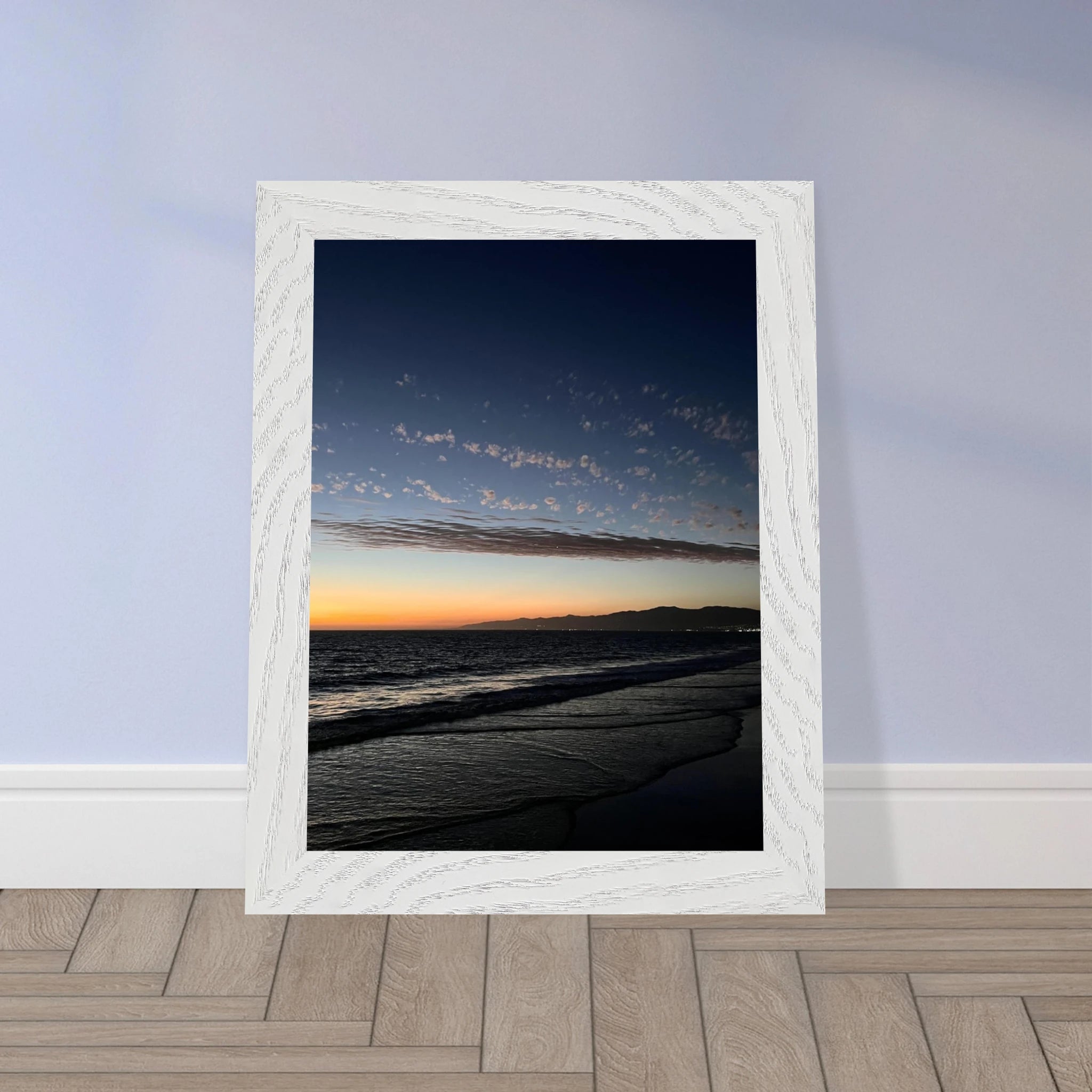 Premium wooden framed SoCal fall sunset poster with vibrant artwork, perfect for home decor, California studio edition, semi-gloss finish