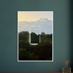 Color print titled "A Window into Jungle Stillness" by CaliCuration, showcasing a tranquil jungle scene in a vibrant, glossy finish.