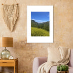 High-quality framed art print of Malibu Canyon with spring wildflowers, featuring vibrant colors and detailed California scenery.