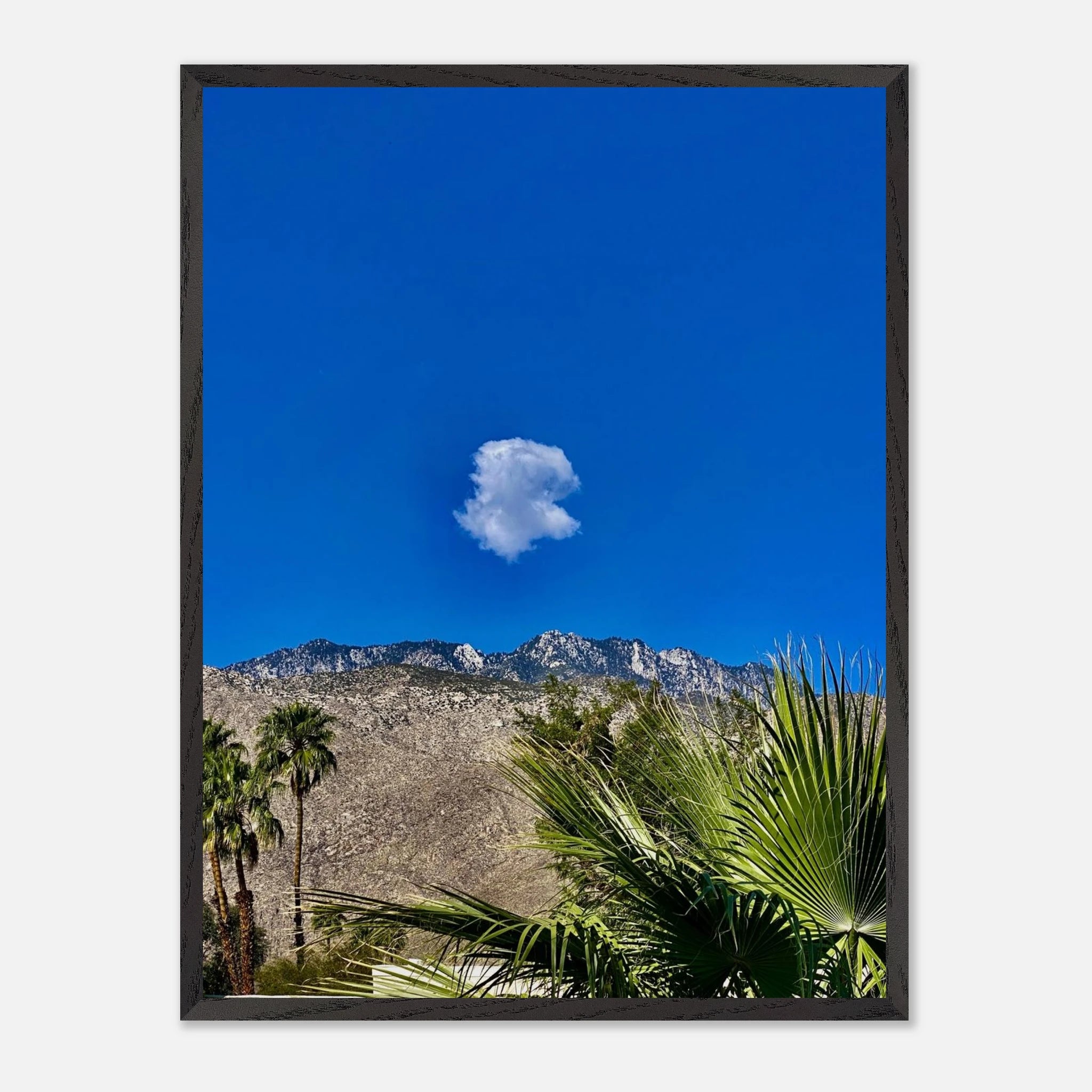 Palm Springs cloud mounted wooden framed poster featuring California landscape art, perfect for stylish home decor.