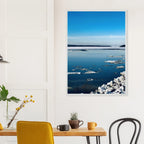 Wooden framed Hudson Valley winter poster print from the Studio Edition Travel Collection, featuring snowy landscape and holiday vibes.