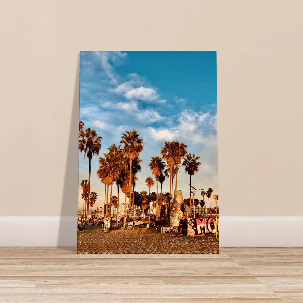 SoCal Beach canvas print featuring edgy palm trees and graffiti design, California-themed studio edition artwork.