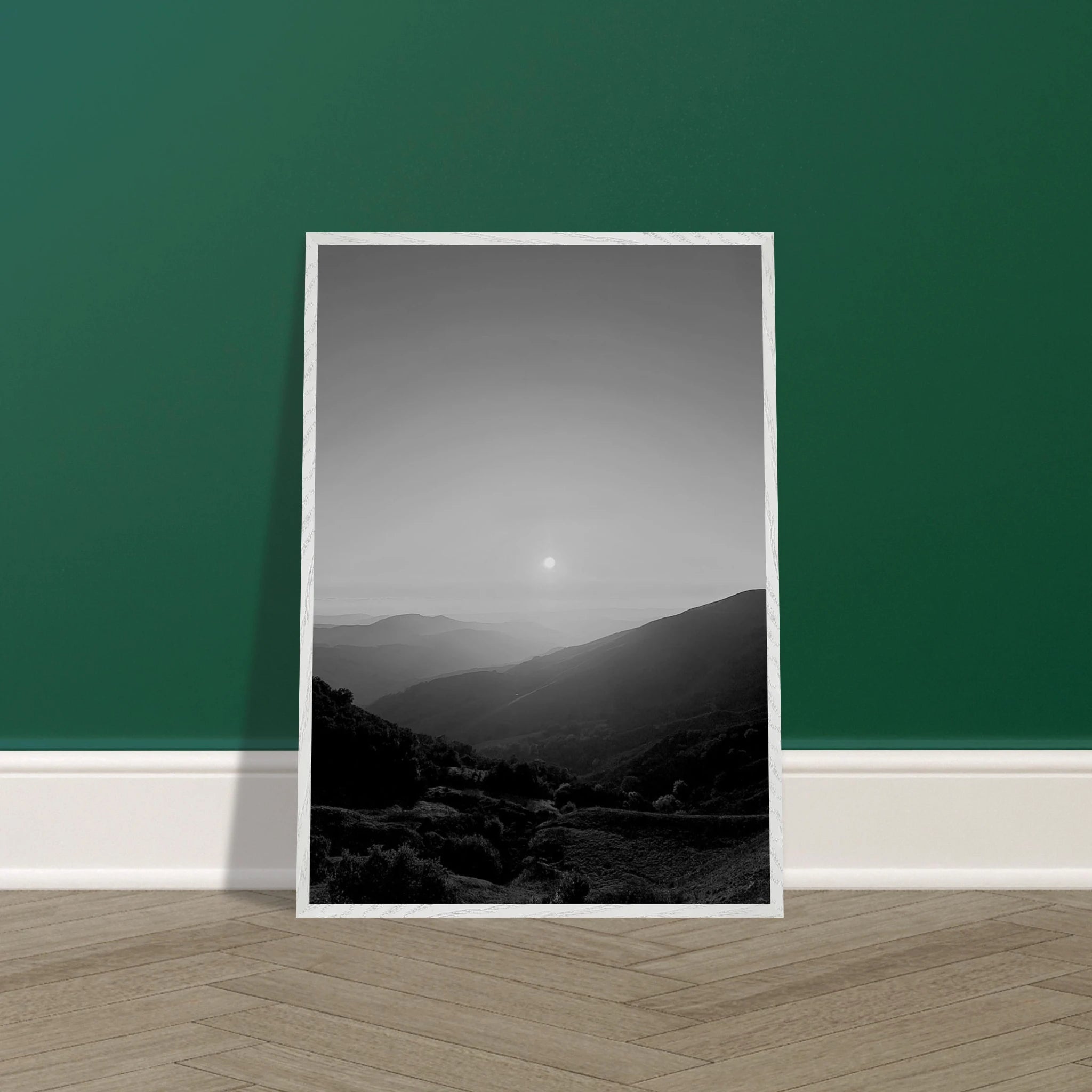 Black and white framed poster of California Central Coast sunset from the Studio Edition travel collection, mounted and ready to display.