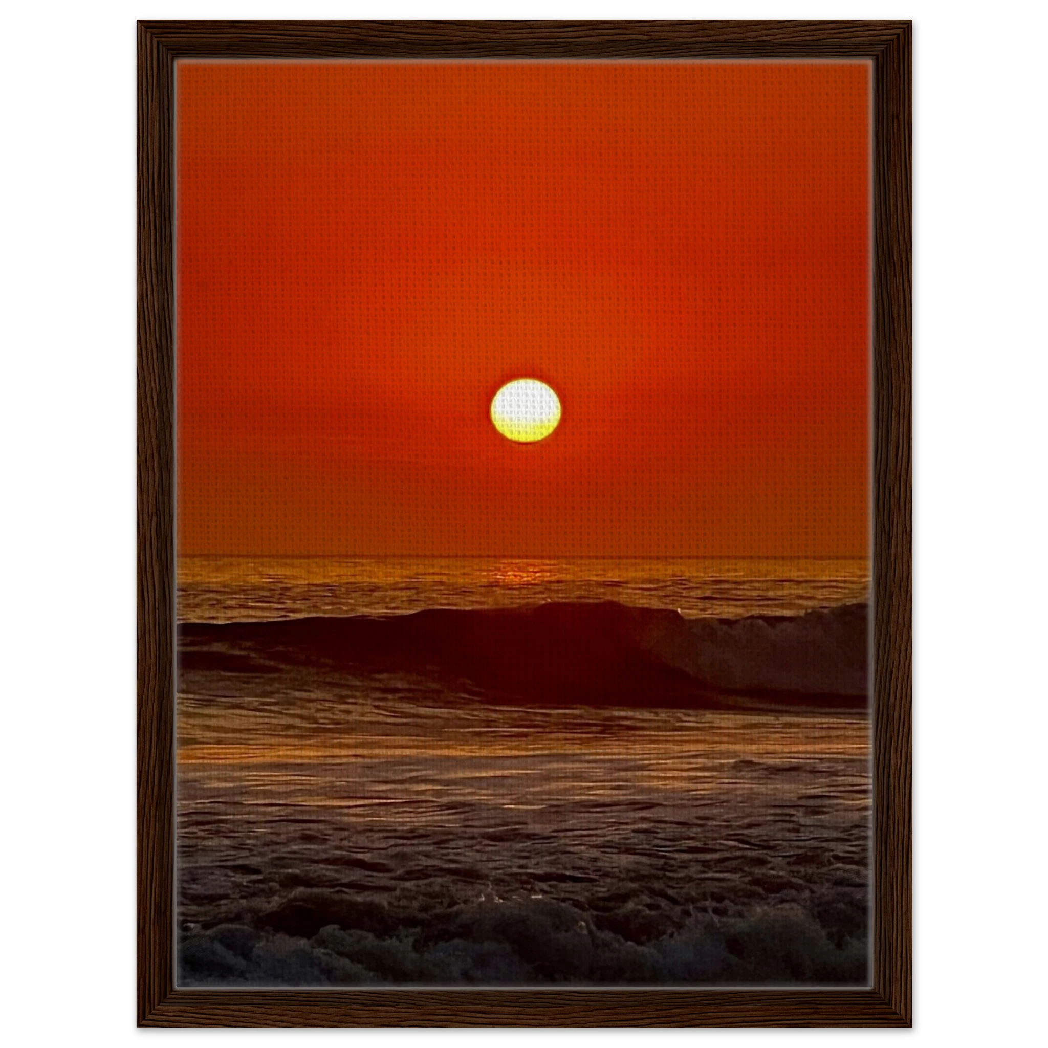 Framed canvas print of California Red Sunset Series 3/3 by CaliCuration featuring vivid red hues and artistic sunset landscape.
