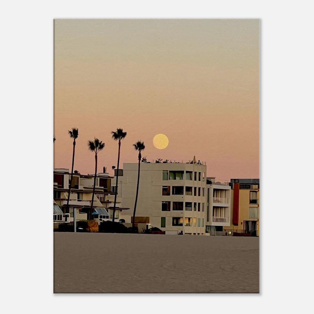 Moody Venice Beach canvas wall art print featuring Southern California beach scene with vibrant colors and coastal scenery.