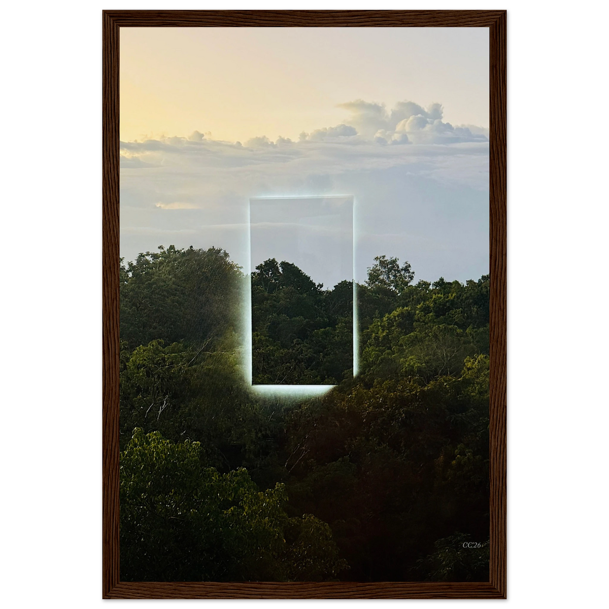 Color print titled "A Window into Jungle Stillness" by CaliCuration, showcasing vibrant jungle scenery in an exclusive edition of 5.
