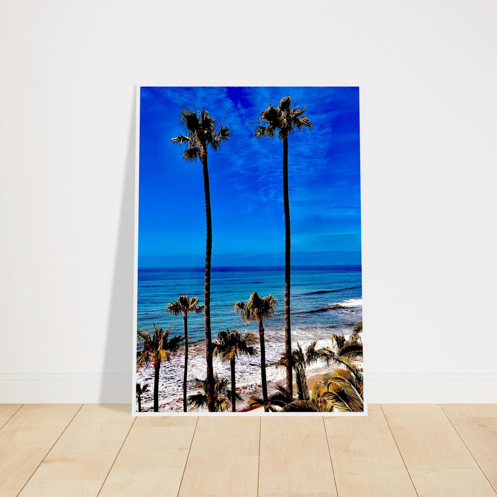 Malibu Palm Tree Family framed art print by CaliCuration, California-themed spring 2026 studio edition, featuring vibrant palm landscape.