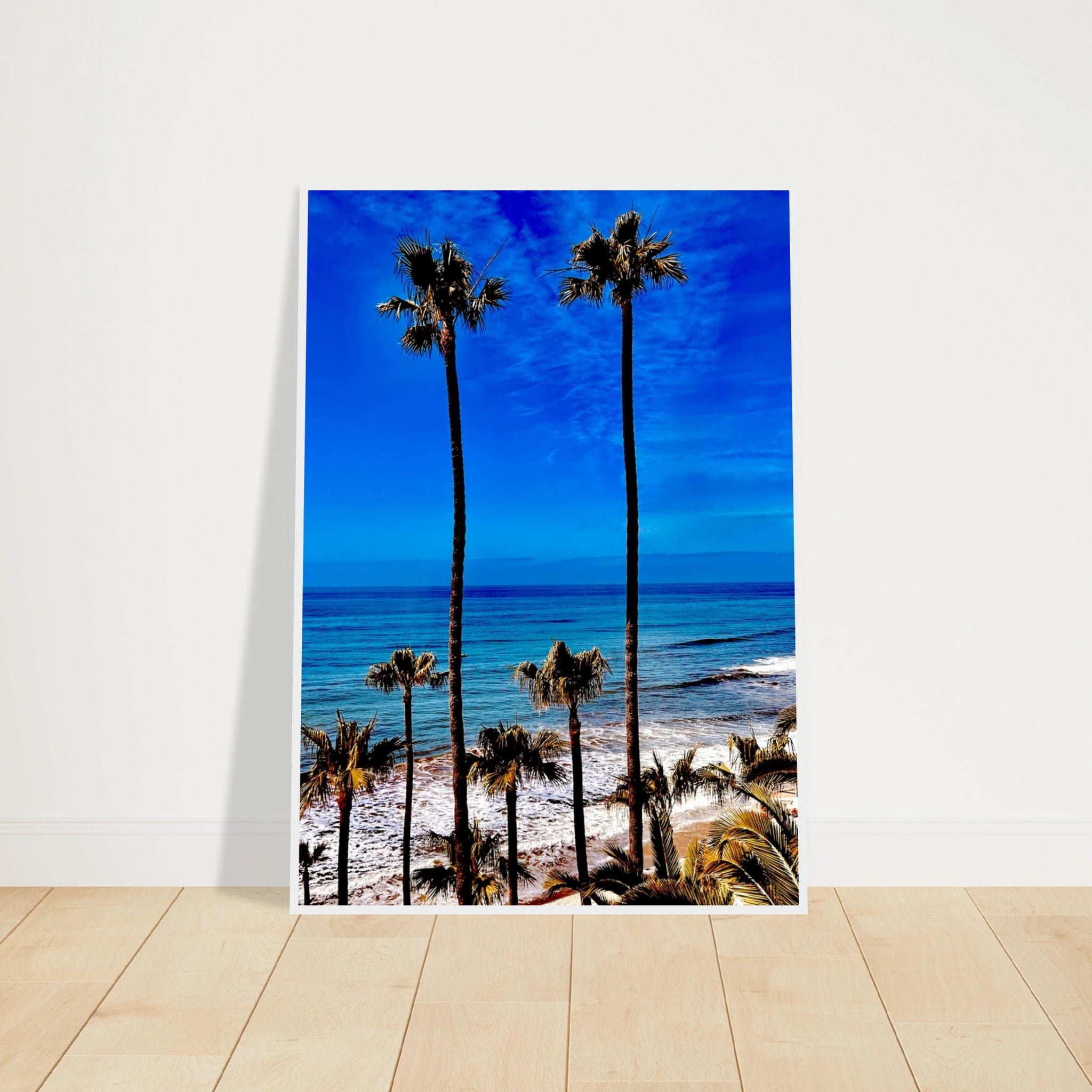 Malibu Palm Tree Family framed art print by CaliCuration, California-themed spring 2026 studio edition, featuring vibrant palm landscape.