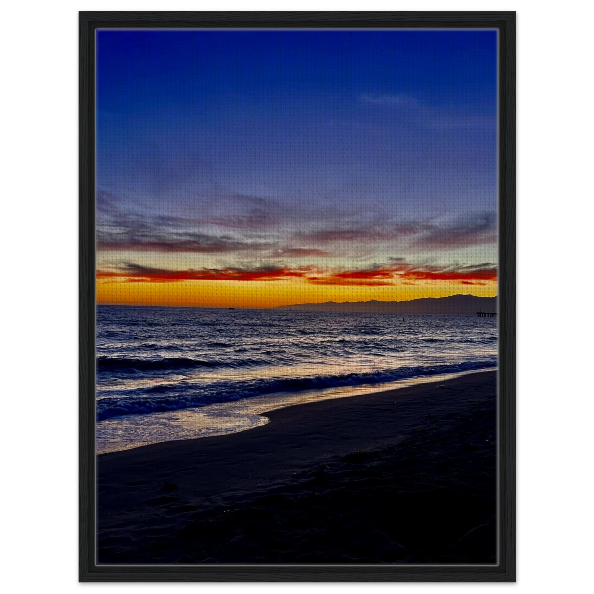 California SUNSET WALL Art print by CaliCuration featuring Venice Beach scene on a wooden framed canvas, Studio Edition Spring’26.