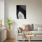 Black and white abstract canvas print of NYC Hudson River pier with high heels in water, part of Studio Edition Travel Collection.