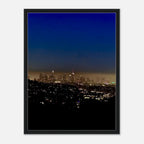 Premium wooden framed canvas print of Los Angeles Downtown Nightglow, elegant California wall art with vibrant night scene.