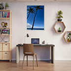 Framed poster of Hawaii's iconic palm trees and Pacific waves, featuring vibrant tropical scenery by CaliCuration.