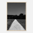 Black and white framed poster of a summer road scene from the Travel Collection, printed on premium semi-glossy paper.