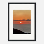 Mediterranean sunset framed poster featuring vibrant travel wall art with scenic coastal views and colorful skies, ideal for home decor.