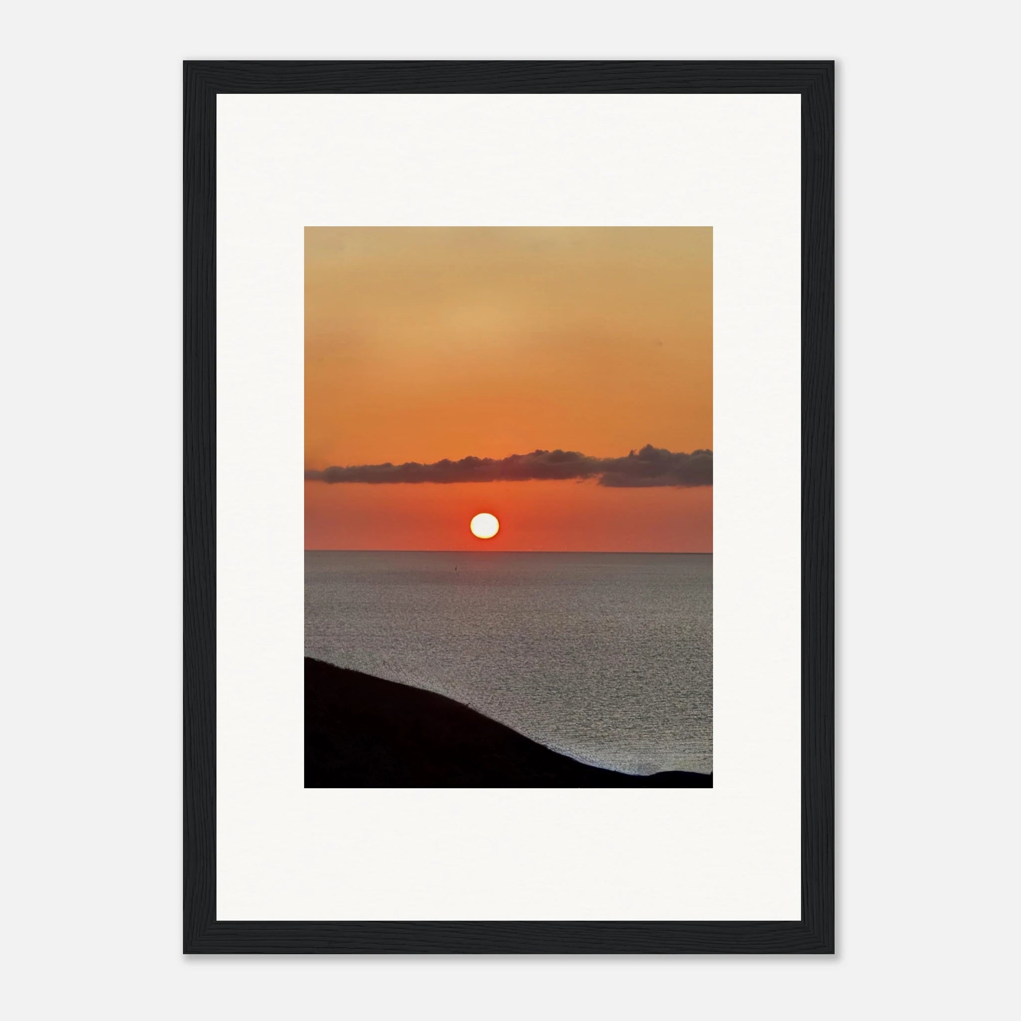 Mediterranean sunset framed poster featuring vibrant travel wall art with scenic coastal views and colorful skies, ideal for home decor.