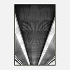 Black and white framed print of London Tube escalator abstract artwork from the Travel Collection by My Store.
