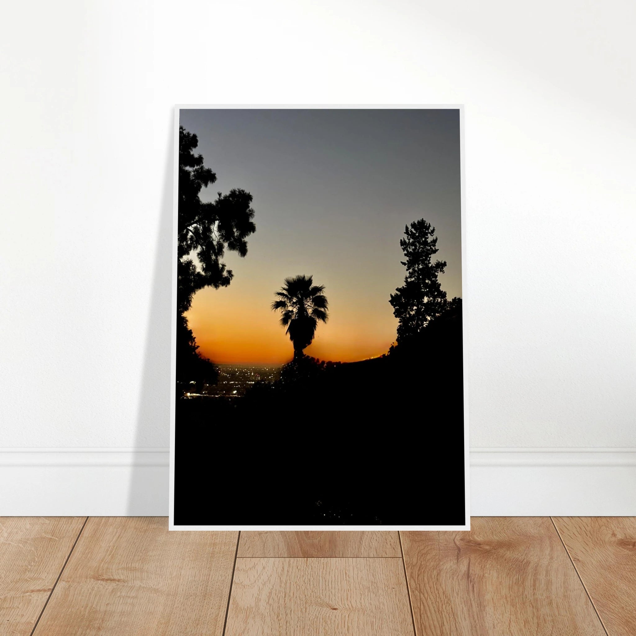 Winter Sunset Laurel Canyon Hollywood Hills framed poster, California art print, Studio Edition, showcasing vibrant sunset landscape.