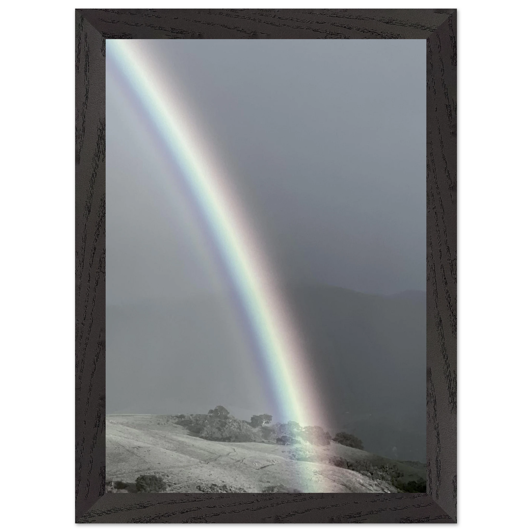 Black and white framed poster of Post Summer Storm Rainbow from California Central Coast travel collection, mounted print by My Store.