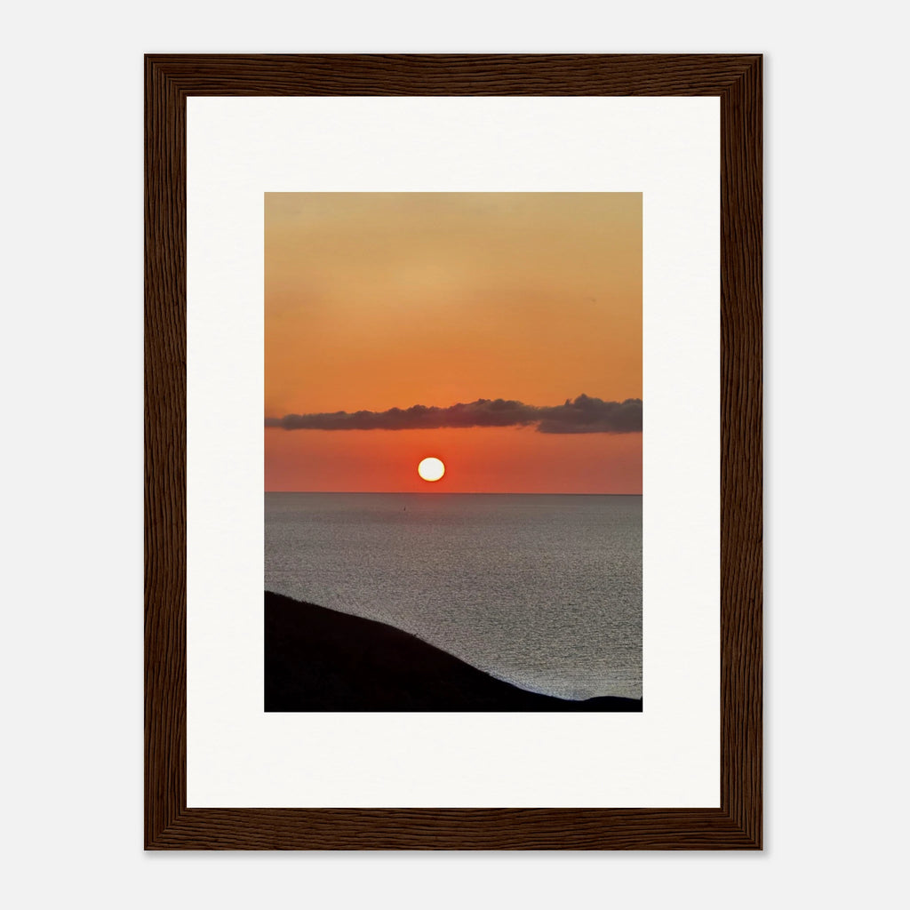 Magical Mediterranean Sunset framed poster print by My Store, vibrant wall art featuring a colorful coastal sunset scene.