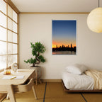 Wooden framed poster of Manhattan skyline at sunset, travel-themed wall art print from My Store's Studio Edition collection.