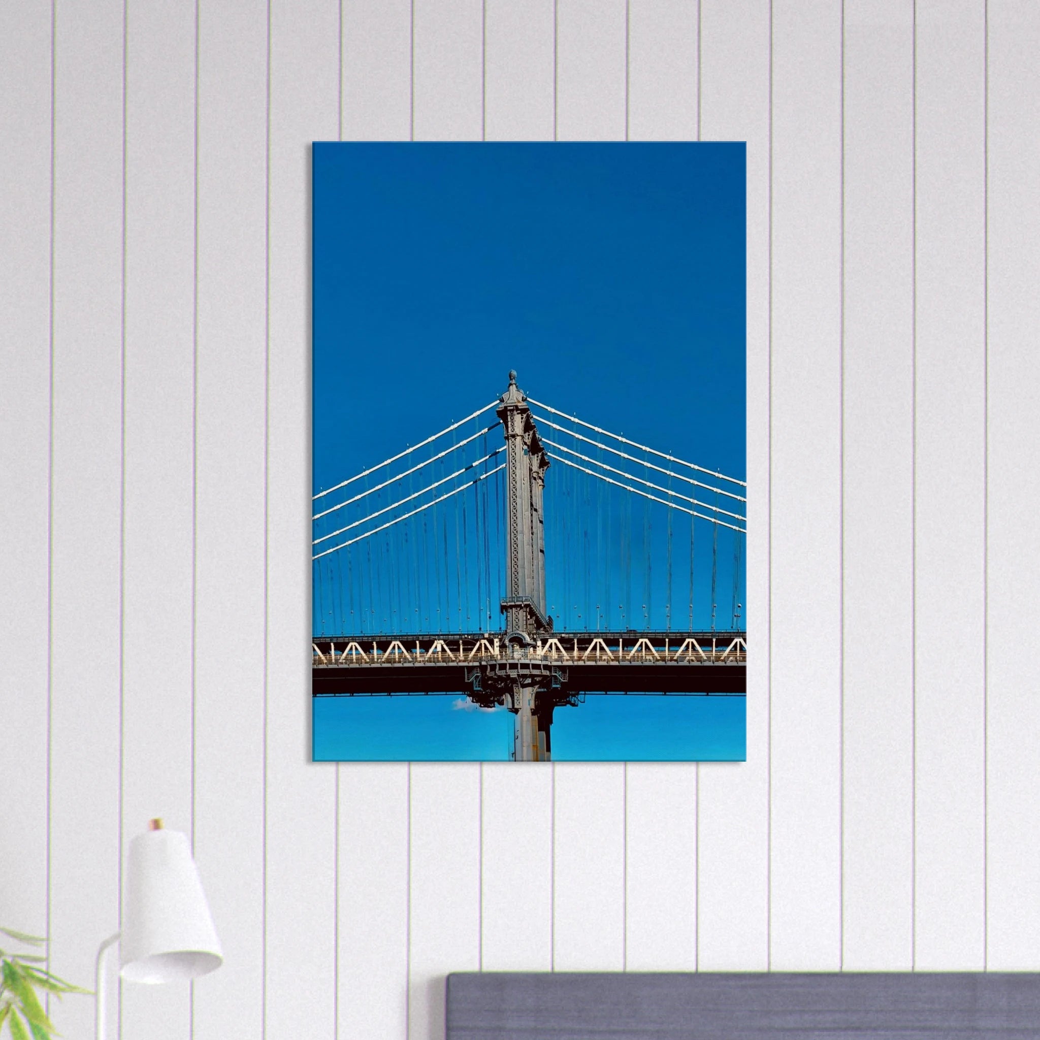 Sunny Winter Day canvas print featuring Manhattan Bridge in NYC, showcasing vibrant travel-inspired artwork for home decor.