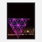 Framed print of New York City holiday art installation featuring Manhattan night view with Empire State Building, part of travel collection.