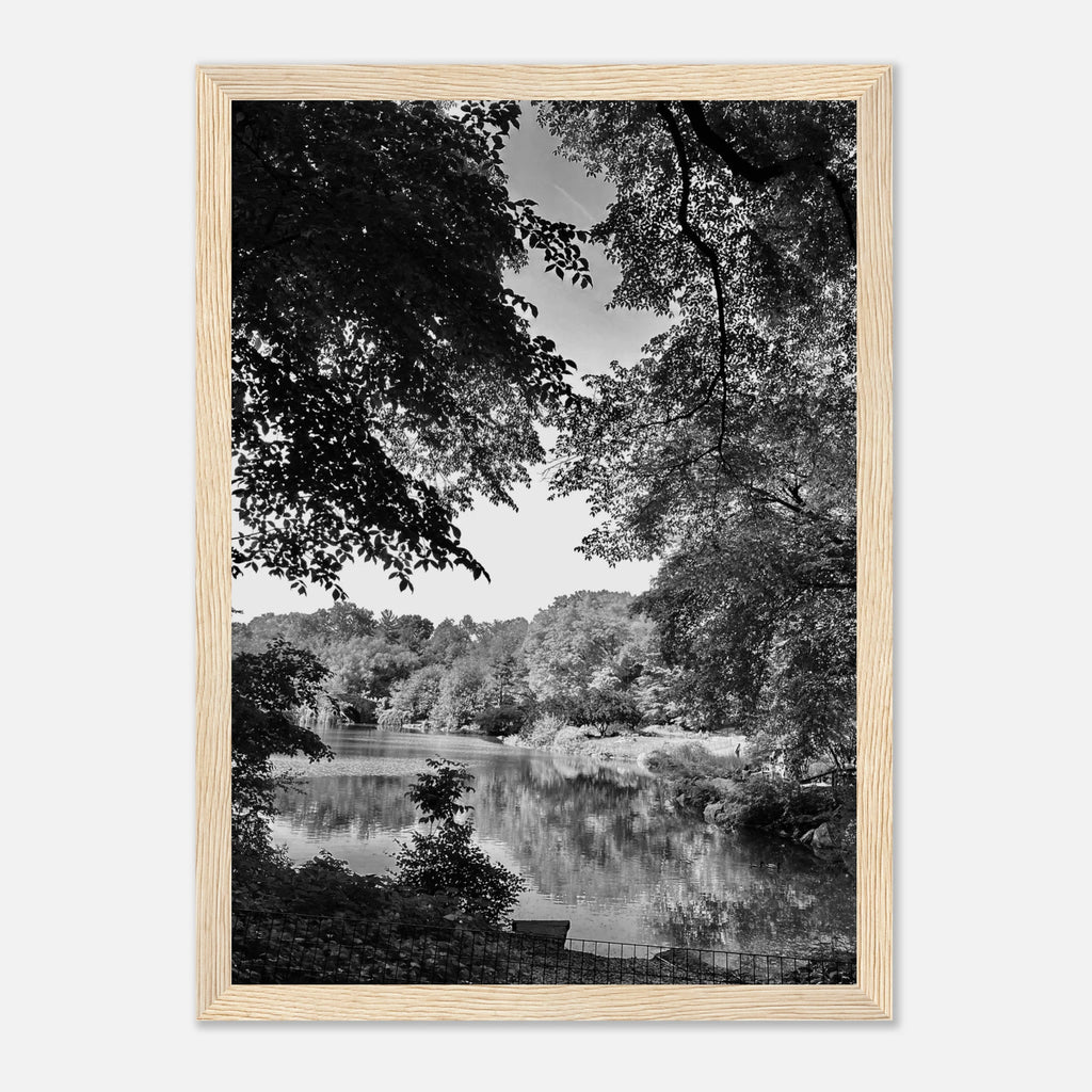 Black and white framed poster of a summer lake scene from Upstate NY, part of the Studio Edition Travel Collection.