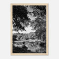 Black and white framed poster of a summer lake scene from Upstate NY, part of the Studio Edition Travel Collection.