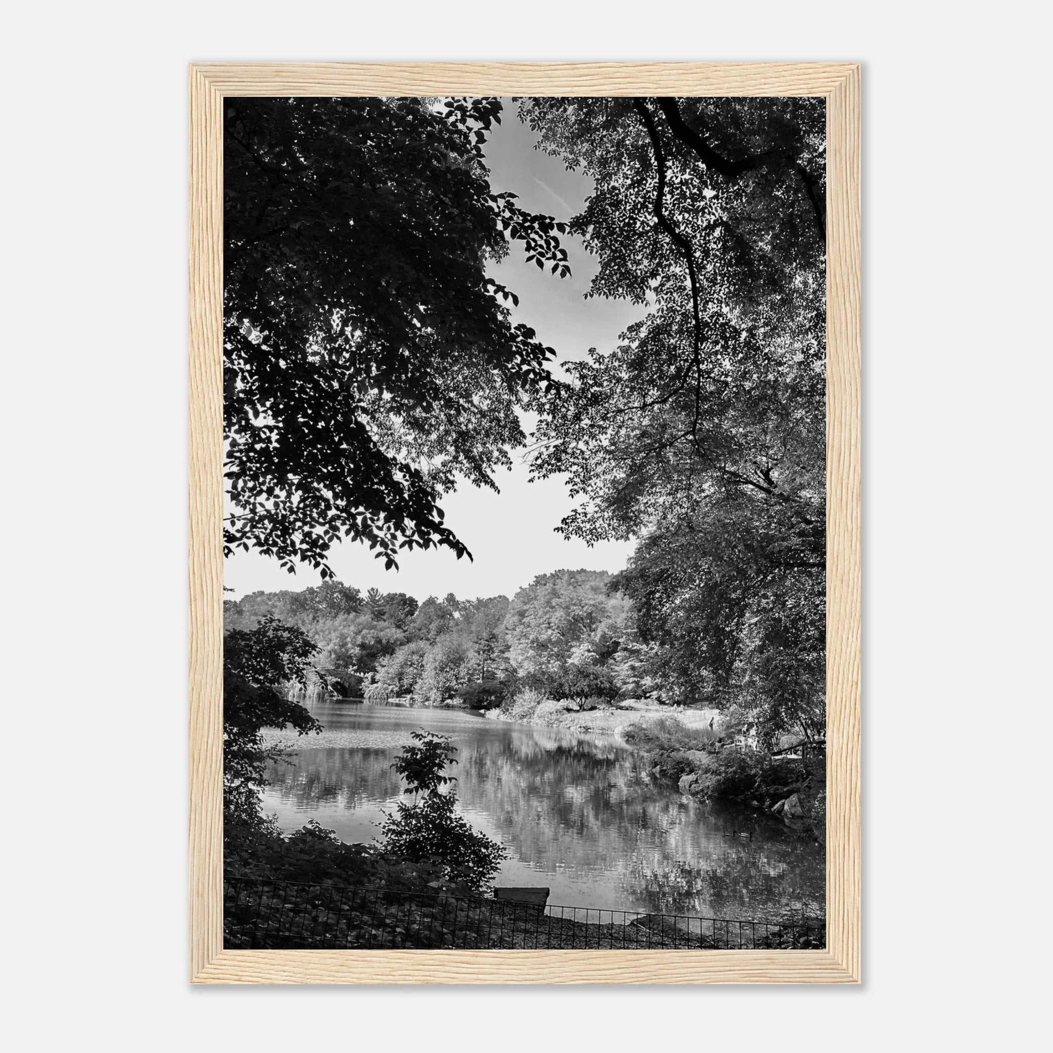 Black and white framed print of a summer lake in Upstate New York from the Studio Edition Travel Collection.