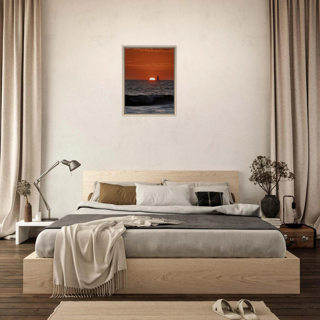 Wooden framed canvas print of California Red Sunset Series 4/4 by CaliCuration featuring vibrant red sunset hues.