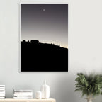 Black and white Hollywood Hills poster print with a wooden frame, part of the Fall New Moon series, Studio Edition.