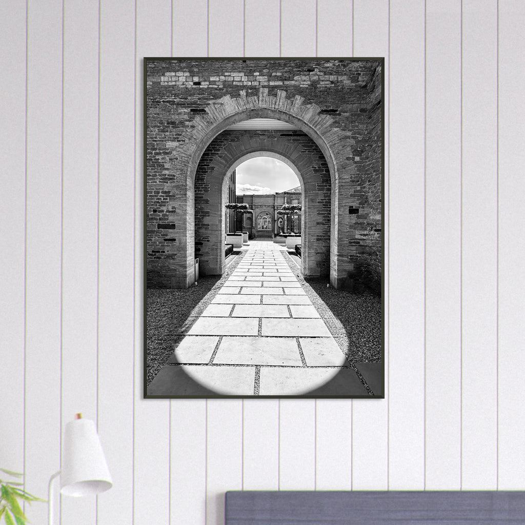 Cotswolds Estate aluminum framed poster featuring black and white summer light and shadows, part of My Store's travel art collection.