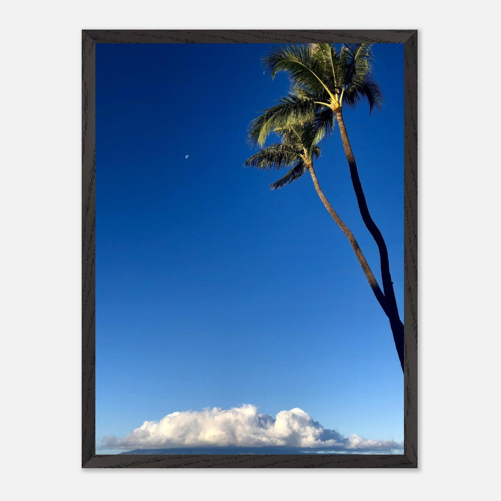 Hawaii Volcano Clouds and Pacific scene framed print by CaliCuration, showcasing vibrant volcanic landscape and ocean view.