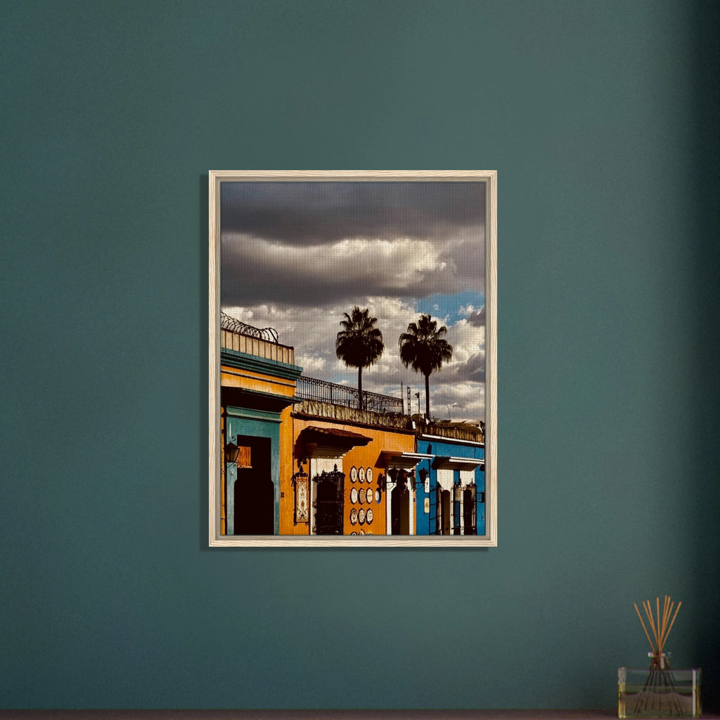 Oaxaca two palm trees framed canvas artwork from CaliCuration's Mexico travel collection, spring '26 print on high-quality material