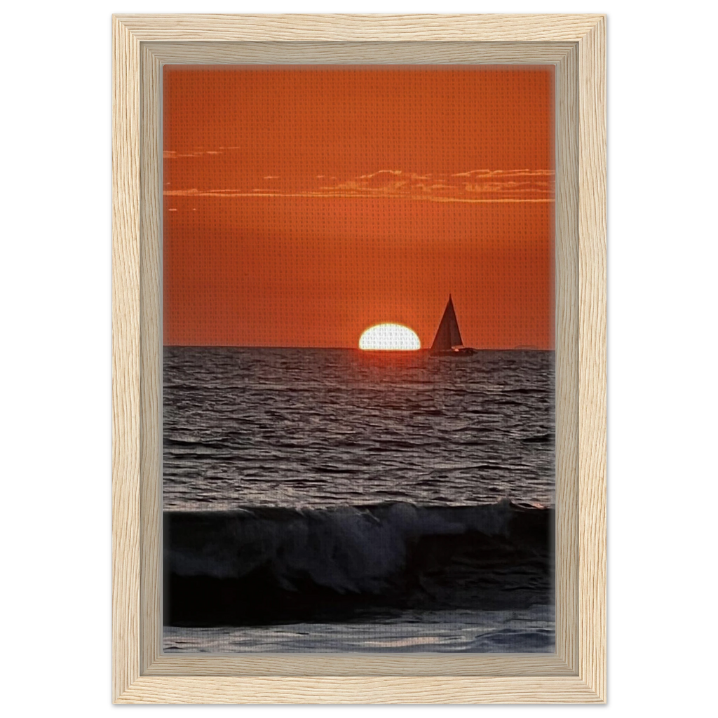 Wooden framed canvas print of California Red Sunset Series 4/4 by CaliCuration, featuring vibrant red sunset hues.