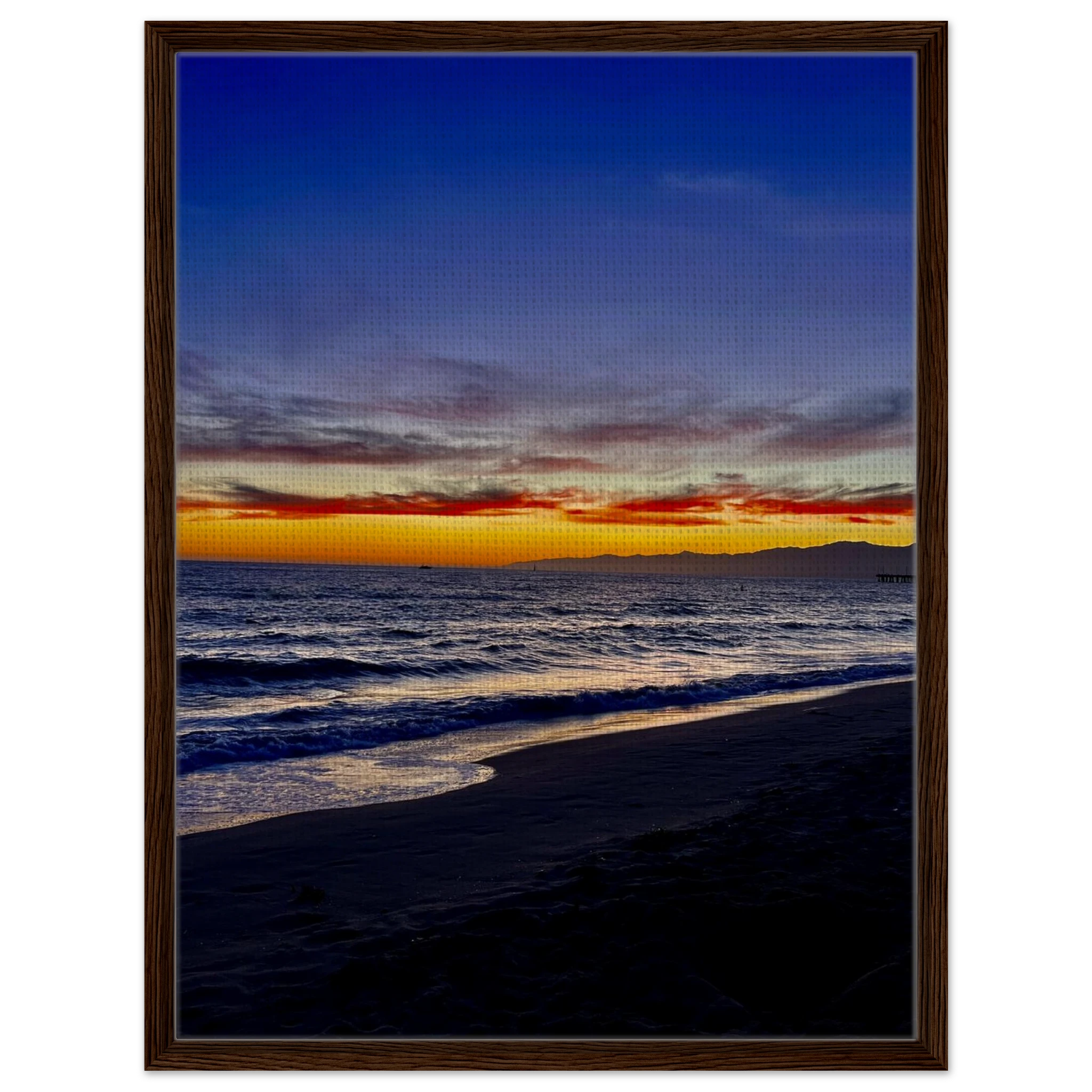 California Venice Beach sunset wall art print by CaliCuration, framed canvas depicting vibrant sunset scene over the beach