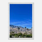 Premium wooden framed poster of a sunny fall day in Palm Springs, California, featuring colorful autumn scenery artwork by Studio Edition.