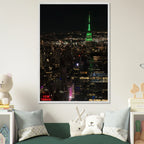 Wood mounted framed print of NYC downtown night view with Empire State Building, part of the Travel Collection by My Store.
