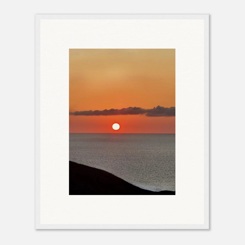 Vibrant Mediterranean Sunset framed poster featuring coastal colors and scenic sunset landscape wall art print.