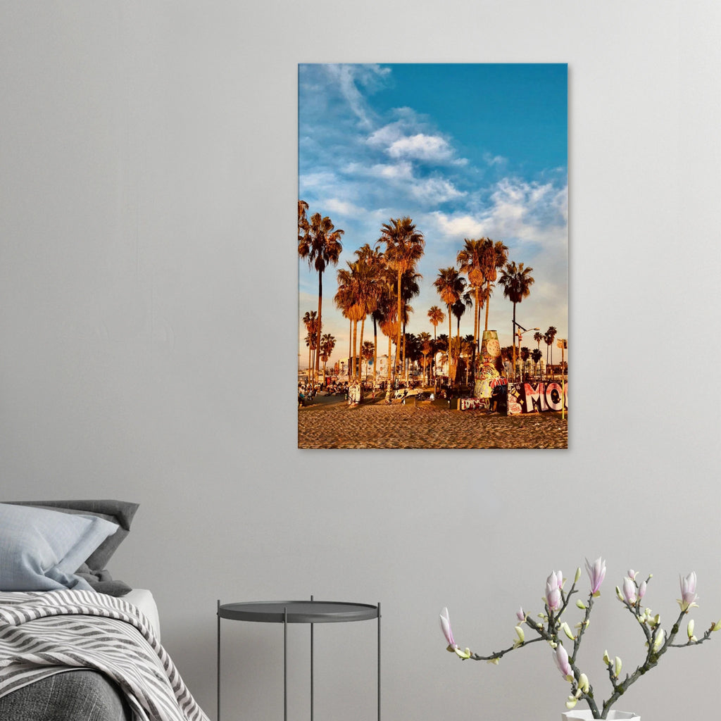 SoCal Beach canvas print featuring edgy palm trees and graffiti design, California-themed artwork on high-quality print material.