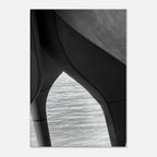 Black and white abstract canvas print of NYC Hudson River pier with high heels in water, part of Studio Edition travel art collection.