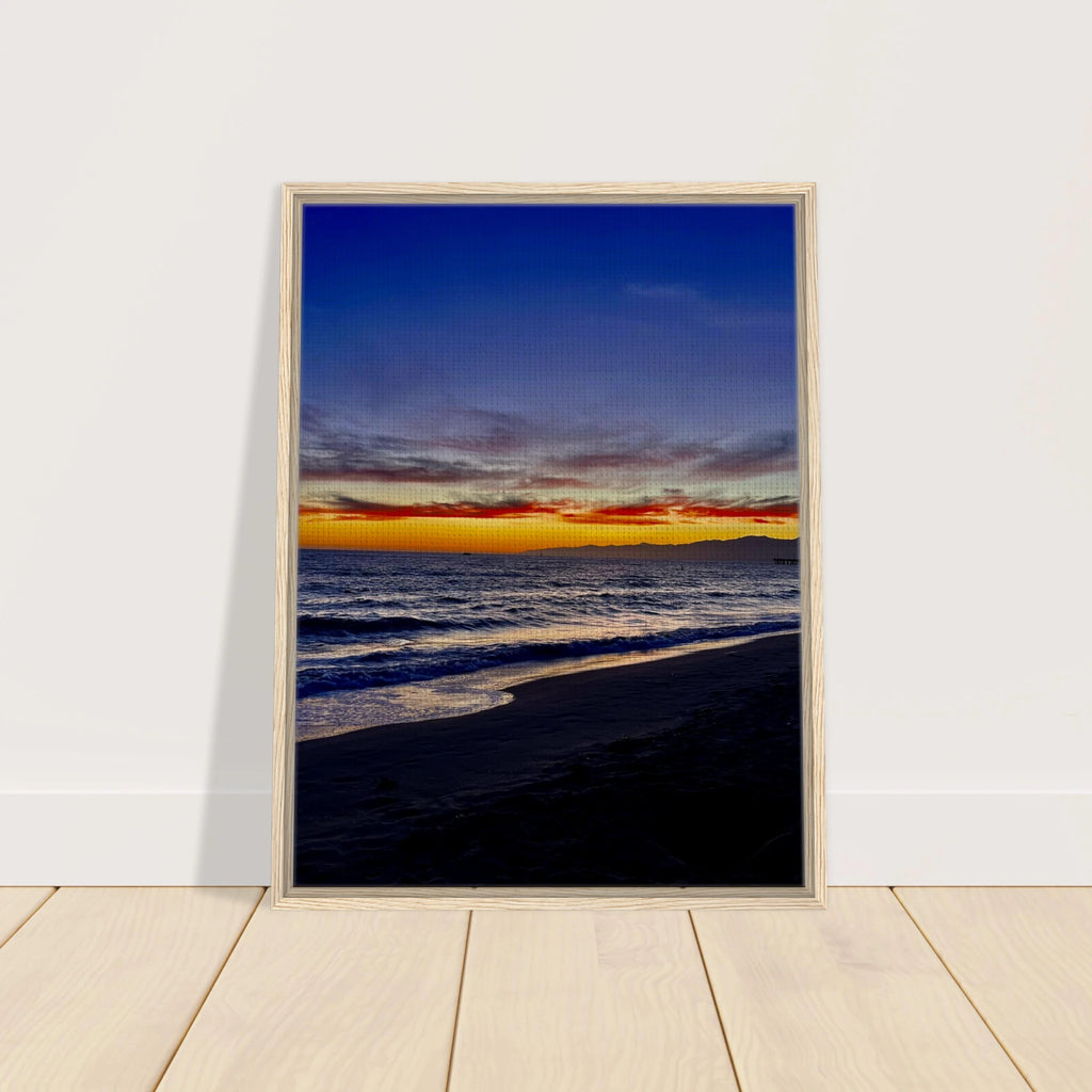 California SUNSET WALL Art print by CaliCuration featuring Venice Beach scene on a wooden framed canvas.