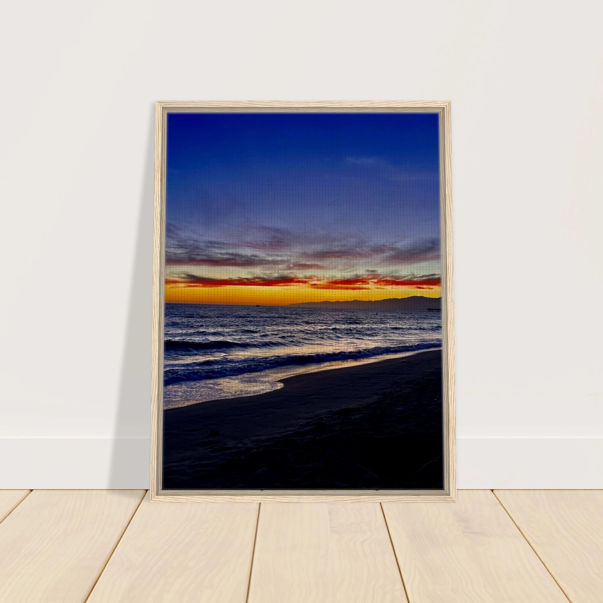 California SUNSET WALL Art print by CaliCuration featuring Venice Beach scene on a wooden framed canvas.