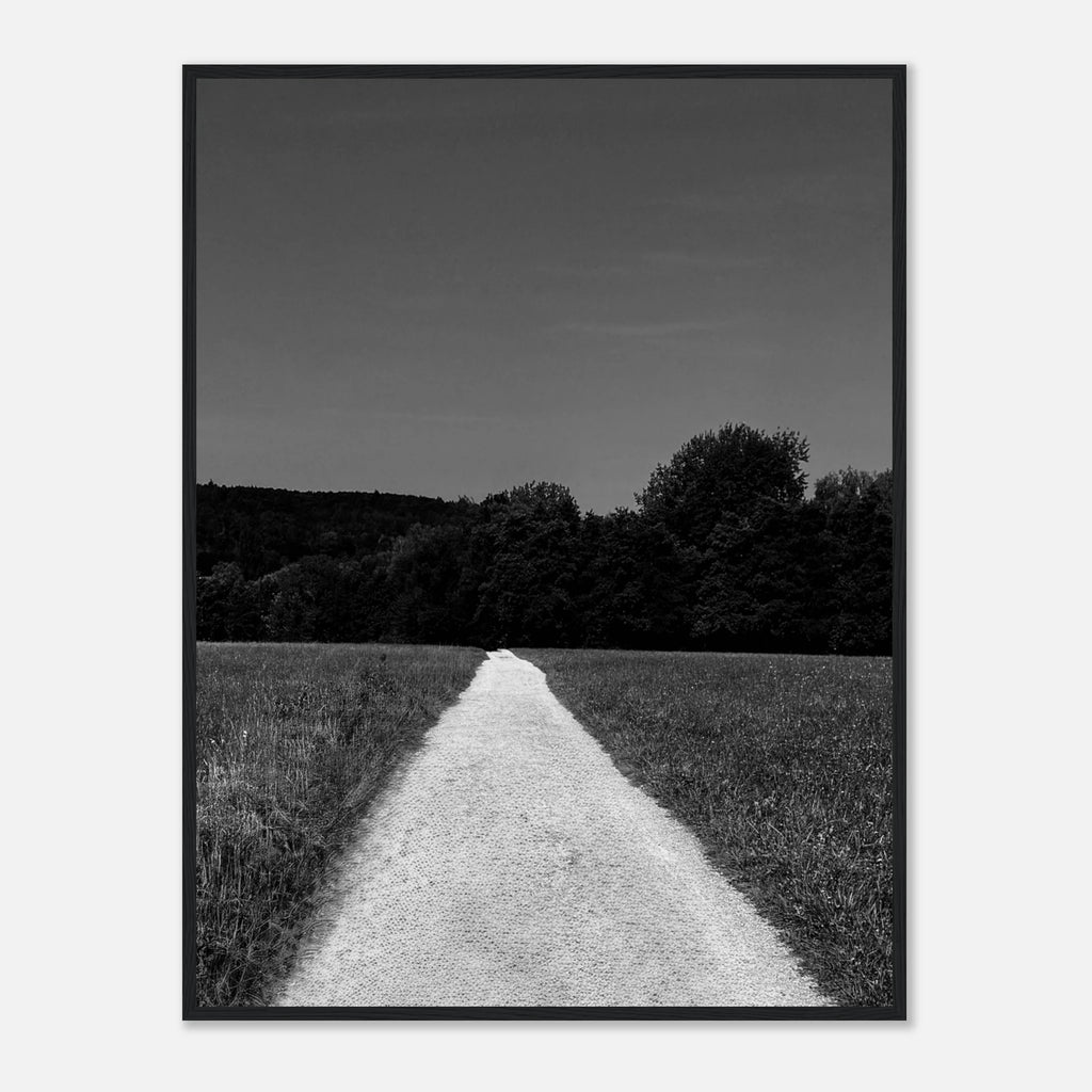 Black and white framed poster featuring a summer road scene from the Travel Collection, printed on premium semi-glossy paper.
