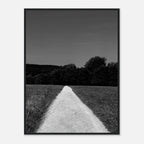 Black and white framed poster featuring a summer road scene from the Travel Collection, printed on premium semi-glossy paper.