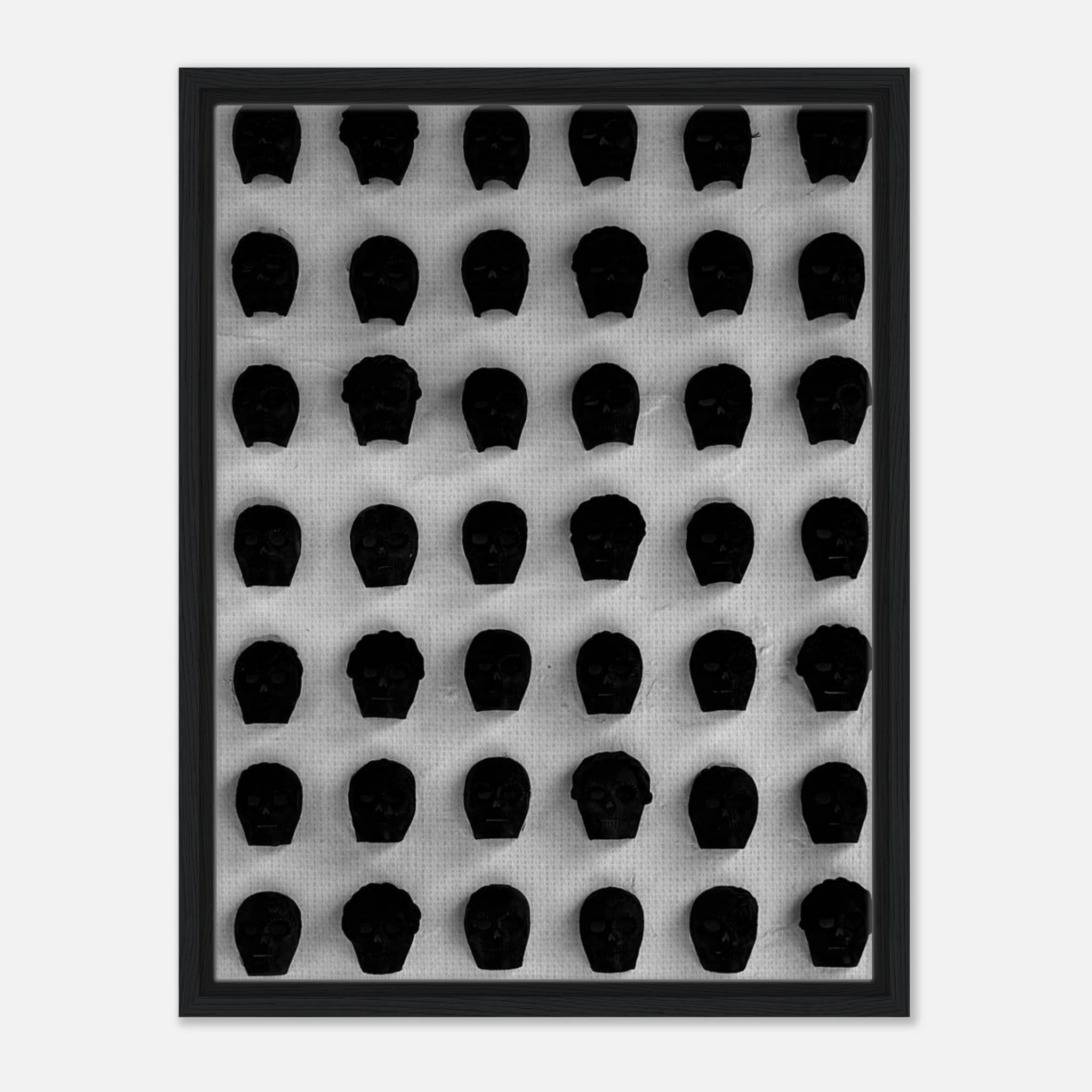 Black and white monochrome skull grid canvas wall art, minimalist abstract photography print for modern interior decor.