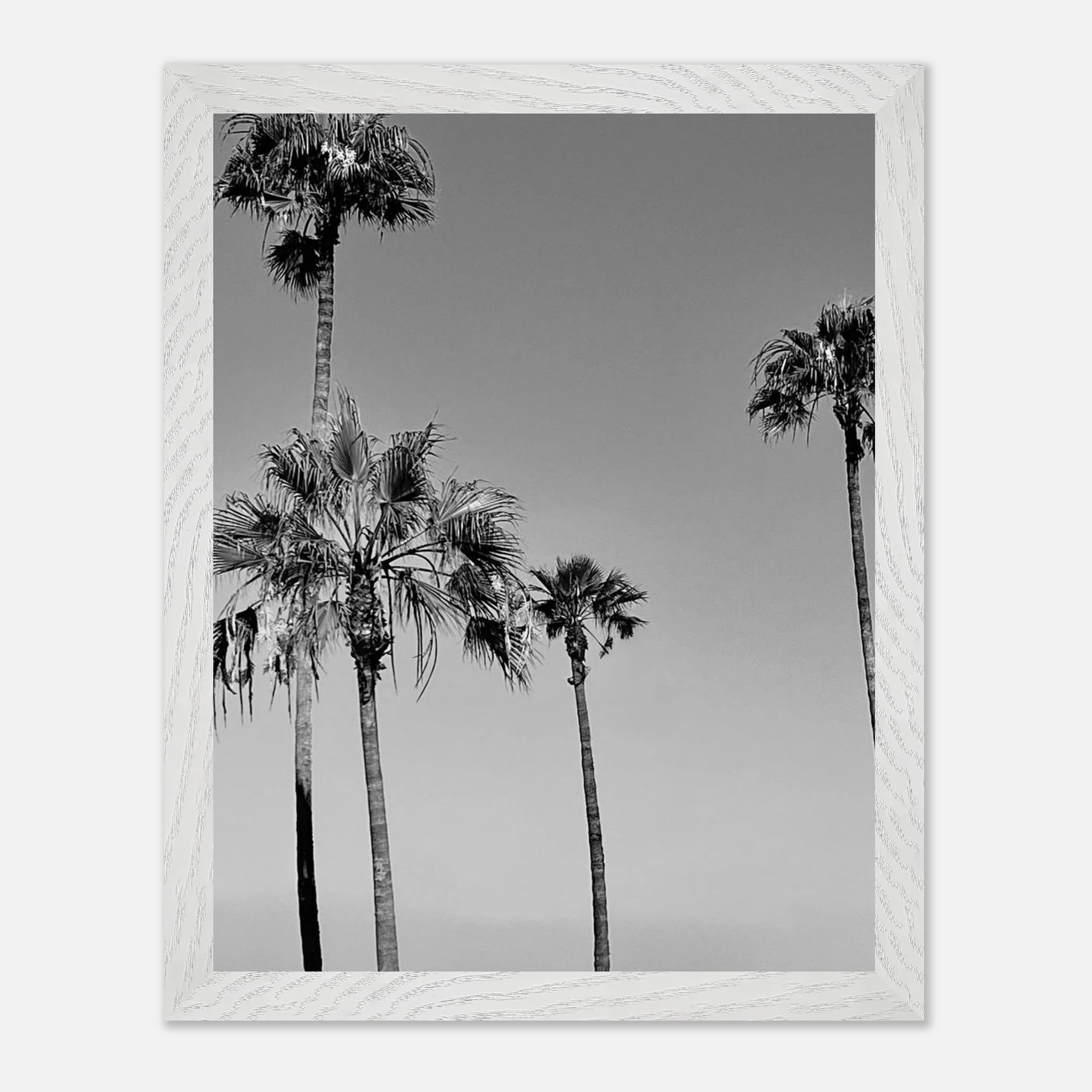 Premium wooden framed black and white California beach icons poster art in semi-gloss finish, Studio Edition.