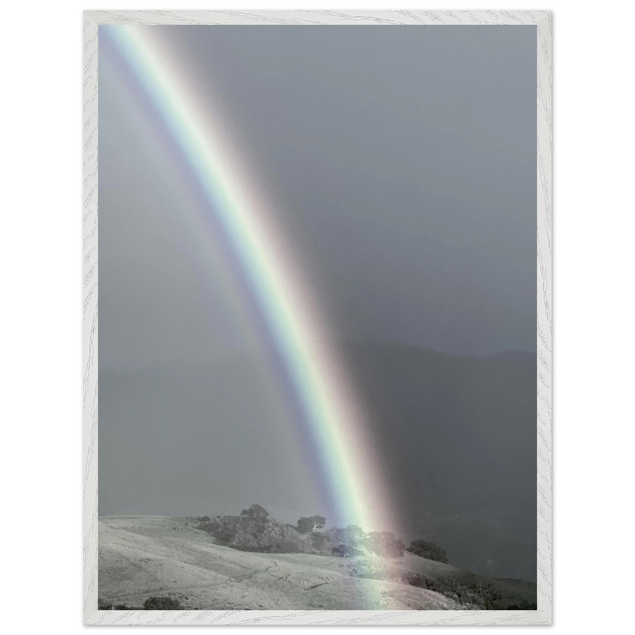 Black and white mounted framed poster of a rainbow after summer storm, part of the California Central Coast travel collection, Studio Edition.